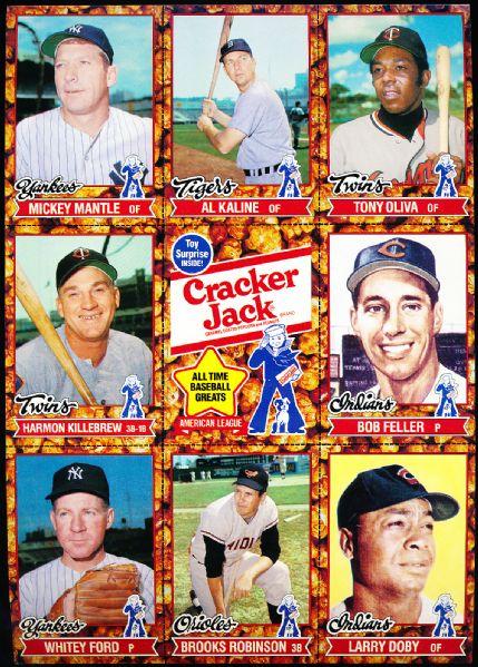 1982 Cracker Jack “All-Time Baseball Greats”- 1 Complete Set of 16 Cards in 2 9-Card Panels