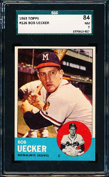 1963 Topps Baseball - #126 Bob Uecker, Braves- SGC 84 (Nm 7)