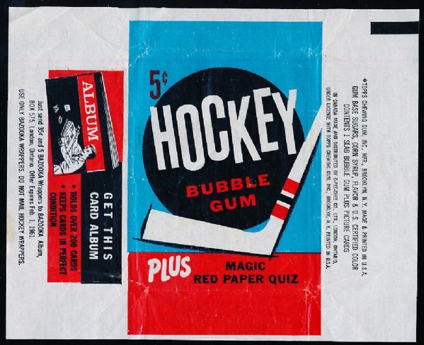 1960-61 Topps Hockey 5 Cent Wrapper