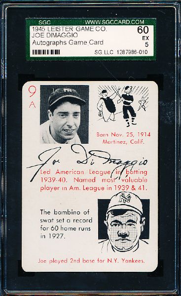 1945 Leister Game Co.- Autographs Game Card- Joe DiMaggio- SGC 60 (Ex 5)