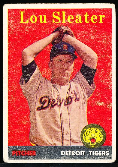1958 Topps Bb- #46 Lou Sleater, Tigers- Yellow Letter Variation