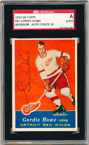 1957-58 Topps Hockey #42 Gordie Howe, Red Wings- Autographed- SGC Certified/ Slabbed with an Auto Grade of 10!