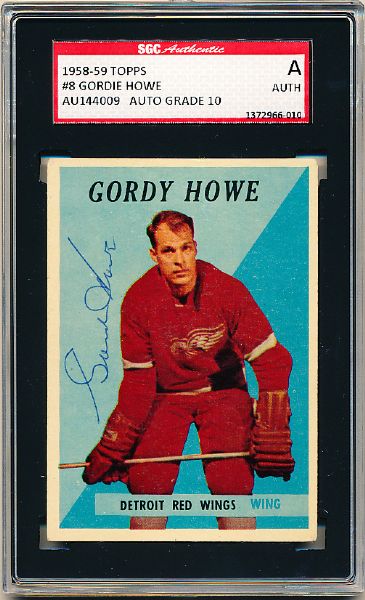 1958-59 Topps Hockey #8 Gordie Howe, Red Wings- Autographed- SGC Certified/ Slabbed with an Auto Grade of 10!