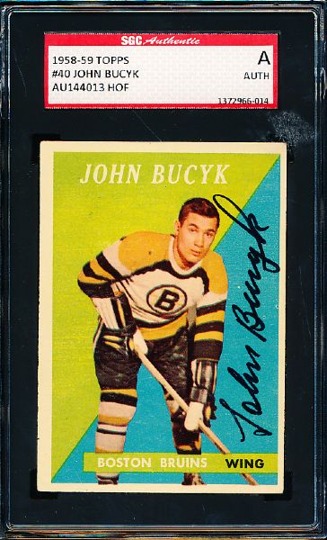 1958-59 Topps Hockey #40 John Bucyk, Bruins- Autographed- SGC Certified/ Slabbed