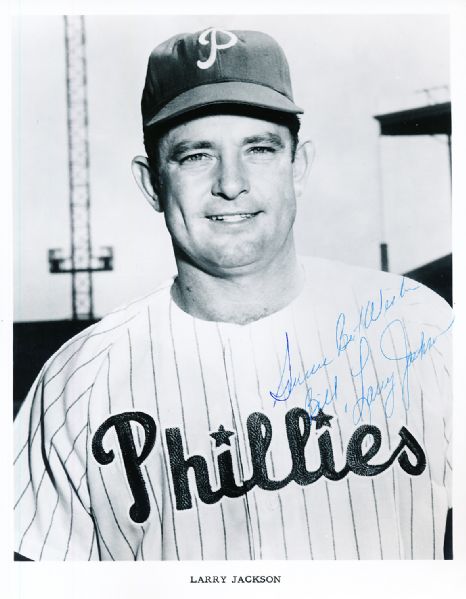 Larry Jackson Autographed Philadelphia Phillies Bsbl. B/W 8” x 10” Photo