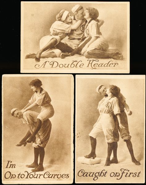 Early 1910’s Series 113 Risque Baseball Postcards (PC798-33) Near Set- 7 of 9 Postcards