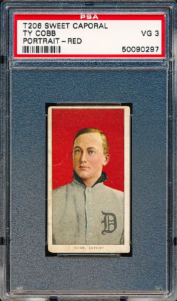 1909-11 T206 Baseball- Ty Cobb, Detroit- Red Portrait- PSA Vg 3 –Factory 42 back!