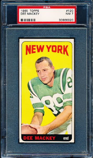 1965 Topps Football #120 Dee Mackey, Jets- PSA Graded NM 7