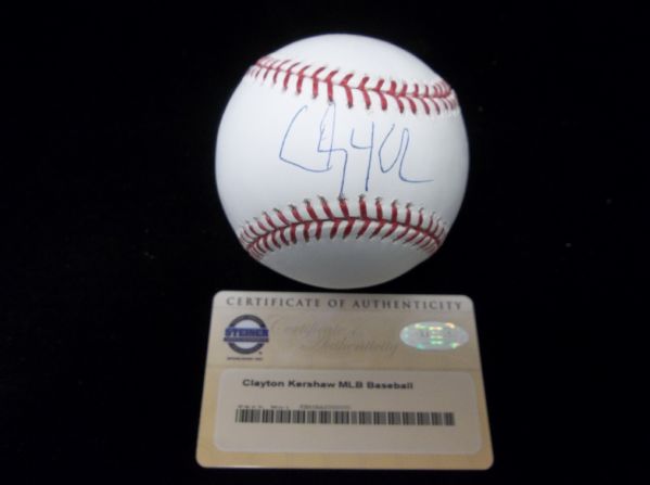 Clayton Kershaw Autographed Official MLB Bud Selig Bsbl.- Steiner Certified