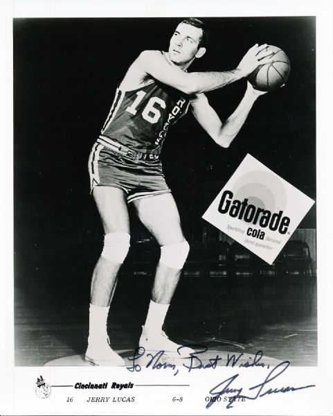 Jerry Lucas Autographed Vintage Gatorade Cola Cincinnati Royals B/W 8” x 10” Photo