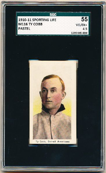 1910-11 M116 Sporting Life Bb- Ty Cobb, Detroit- (Pastel Background)- SGC 55 (Vg-Ex+)