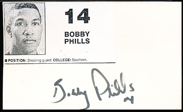 Bobby Phills Autographed Bskbl. Index Card