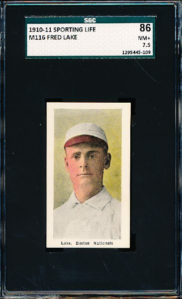 1910-11 M116 Sporting Life Baseball- Fred Lake, Boston Nationals- SGC 86 (NM+ 7.5)