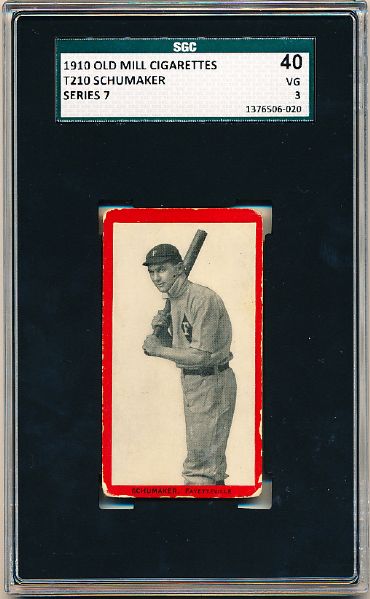 1910 T210 Old Mill Baseball- Series 7 – Schumaker, Fayettesville- SGC 40 (Vg 3) 