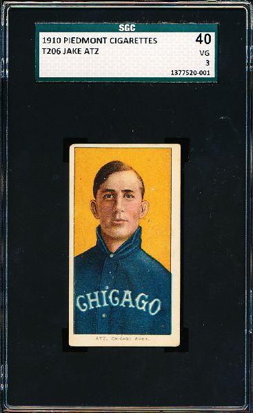 1909-11 T206 Bb-Jake Atz, Chicago Amer.- SGC 40 (Vg 3)-  Piedmont 350 back.