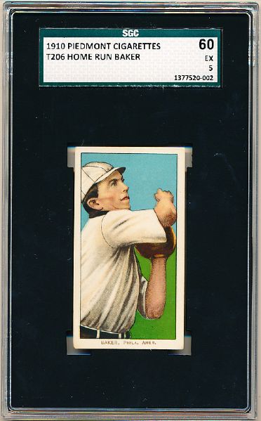 1909-11 T206 Bb- Home Run Baker, Phila. Amer- SGC 60 (Ex 5)- Piedmont 350 back-Hall of Famer! 