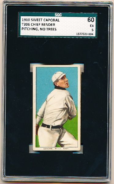 1909-11 T206 Bb- Chief Bender, Phila. Amer- SGC 60 (Ex 5)- Pitching Pose- No Trees- Sweet Caporal 350 back.