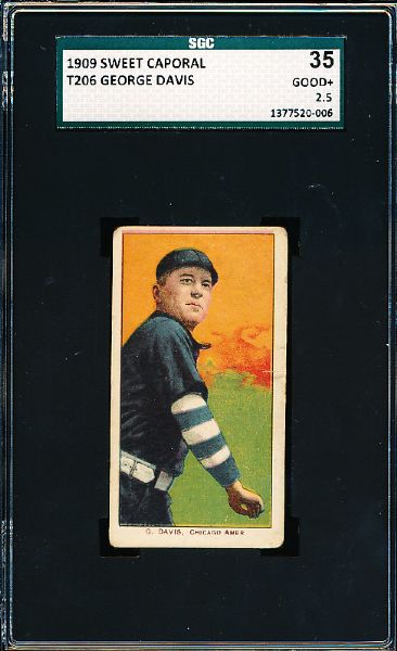 1909-11 T206 Bb- George Davis, Chicago Amer- SGC 35 (Good+ 2.5)- Sweet Caporal 150 back