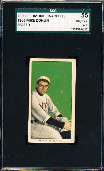 1909-11 T206 Bb- Donlin, N.Y. Natl- Seated Pose- SGC 55 (Vg-Ex+ 4.5)- Piedmont 150 back.