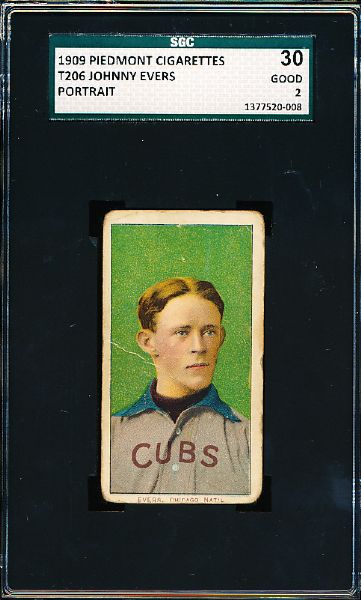 1909-11 T206 Bb- Johnny Evers, Chicago Natl- SGC 30 (Good 2)- Portrait Pose- Piedmont 150 back