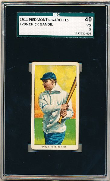 1909-11 T206 Bb- Chick Gandil, Chicago Amer- Black Sox!- SGC 40 (Vg 3)- Piedmont 460 back.