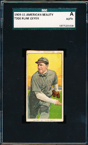 1909-11 T206 Bb- Rube Geyer, St. Louis National- Unlisted Variation? – SGC Authentic- American Beauty back 