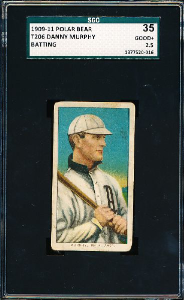 1909-11 T206 Bb- Danny Murphy, Phila Amer- Batting pose- SGC 35 (Good+ 2.5)- Polar Bear back