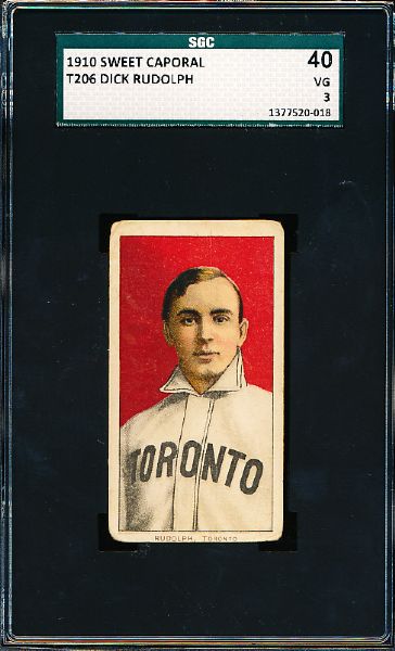 1909-11 T206 Bb- Dick Rudolph, Toronto- SGC 40 (Vg 3)- Sweet Caporal 350 back.