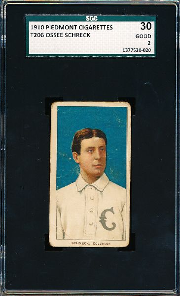 1909-11 T206 Bb- Ossee Schreck, Columbus- SGC 30 (Good 2)- Piedmont 350 back