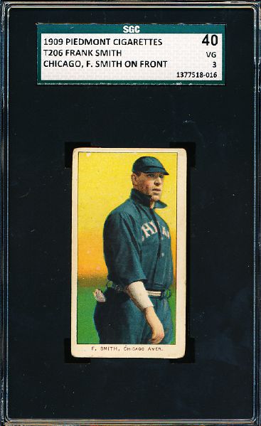 1909-11 T206 Bb- Frank Smith (Chicago- F. Smith on Front)- SGC 40 (Vg 3)- Piedmont 150 back.