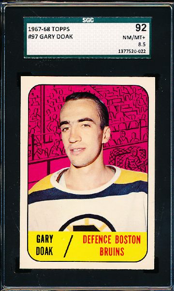 1967-68 Topps Hockey- #97 Gary Doak, Boston Bruins- SGC 92 (Nm/Mt+ 8.5)