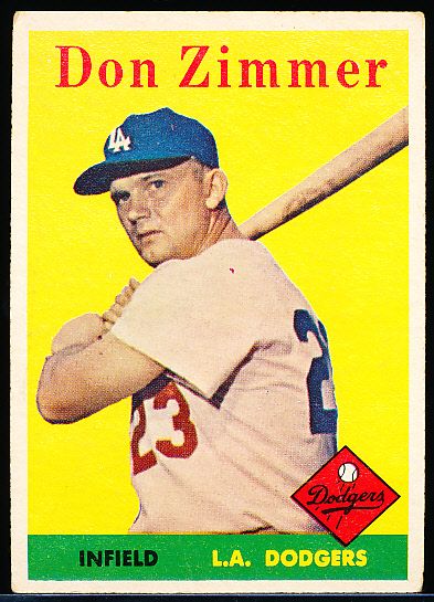 1958 Topps Baseball- #77 Don Zimmer, Dodgers- Yellow Team Variation