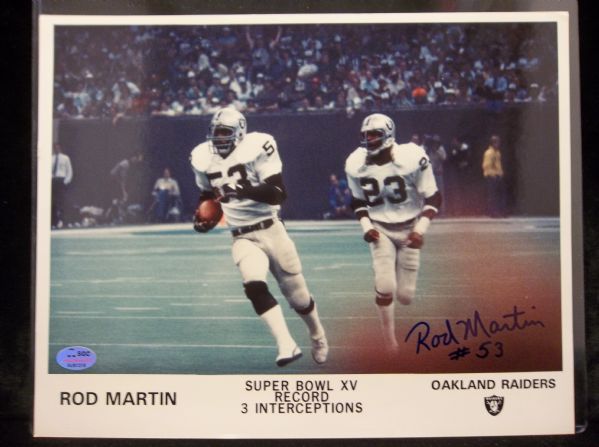 Rod Martin Autographed Oakland Raiders Ftbl. 8” x 10” Horizontal Color Photo- SGC Certified