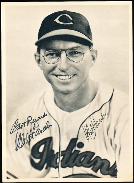 Mel Harder Autographed 1940’s Cleveland Indians Team Issue 6-½” x 9” Sepia Photo