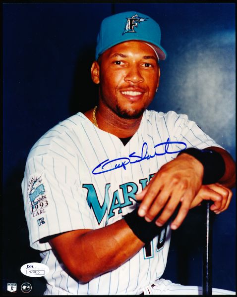 Gary Sheffield Autographed Florida Marlins Bsbl. Color 8” x 10” Photo- JSA Certified