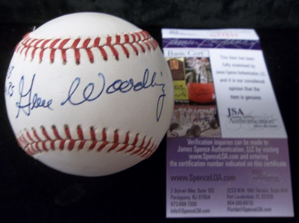 Gene Woodling Autographed Official AL Bobby Brown Bsbl. with Inscription- JSA Certified