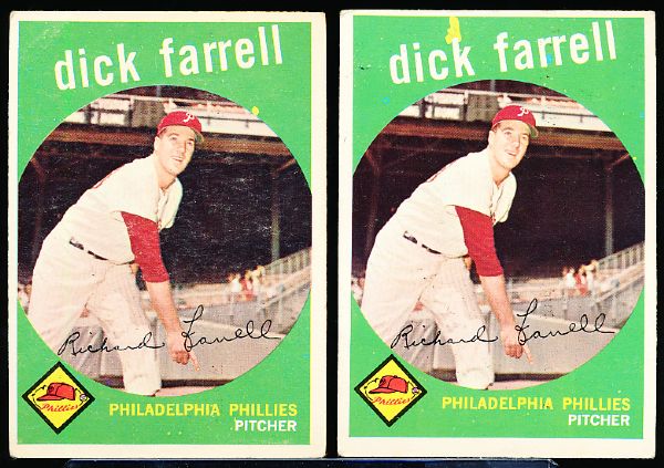 1959 Topps Bb- #175 Dick Farrell, Phillies- 2 Cards