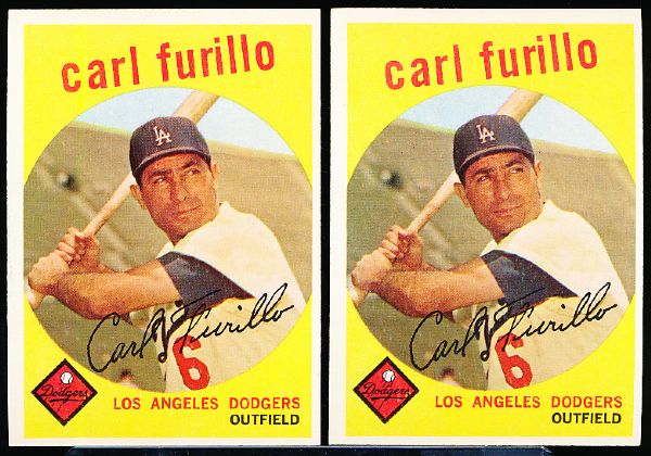 1959 Topps Bb- #206 Carl Furillo, Dodgers- 5 Cards