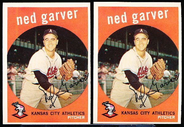 1959 Topps Bb- #245 Ned Garver, KC A’s- 4 Cards- Gray backs