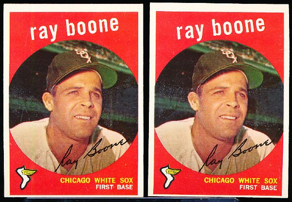 1959 Topps Bb- #252 Ray Boone, White Sox- 8 Cards- Gray backs