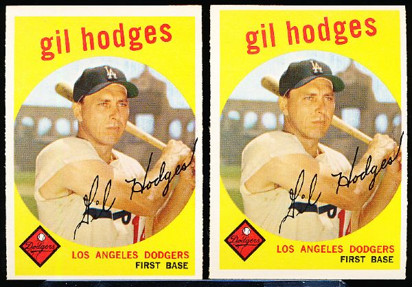 1959 Topps Bb- #270 Gil Hodges, Dodgers- 3 Cards