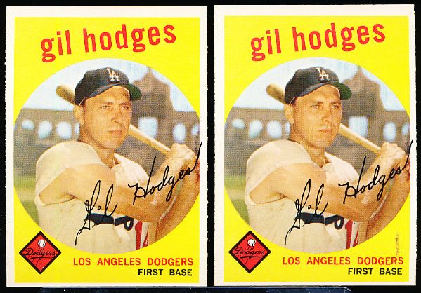 1959 Topps Bb- #270 Gil Hodges, Dodgers- 3 Cards- Gray backs