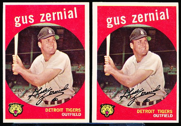 1959 Topps Bb- #409 Gus Zernial, Tigers- 6 Cards