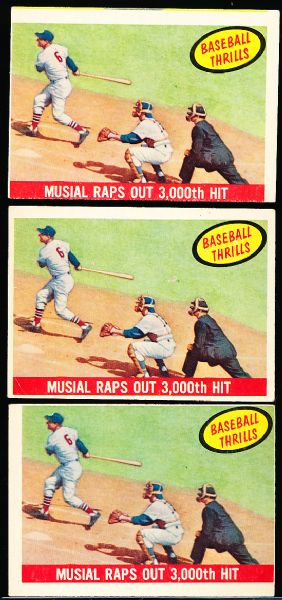 1959 Topps Bb- #470 Stan Musial Thrill- 3 Cards