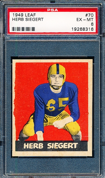 1948 Leaf Football - #70 Herb Siegert, Redskins- PSA Ex-MT 6 