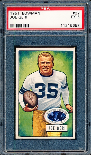 1951 Bowman Football- #22 Joe Geri, Steelers- PSA Ex 5 