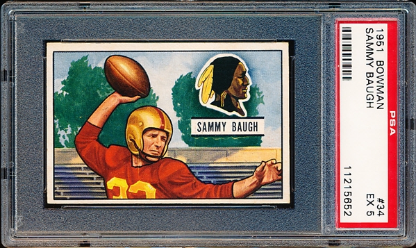 1951 Bowman Football- #34 Sammy Baugh, Redskins- PSA EX 5- Hall of Famer! 