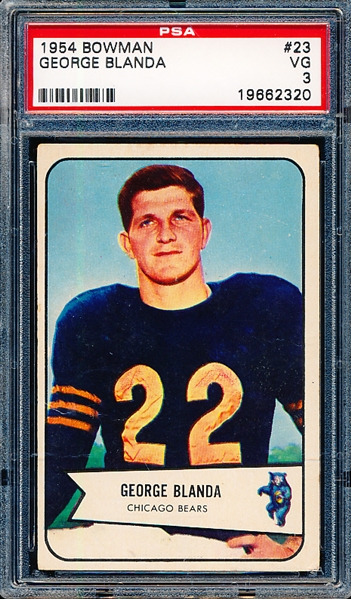 1954 Bowman Football- #23 George Blanda, Bears- Rookie!- PSA Vg 3 