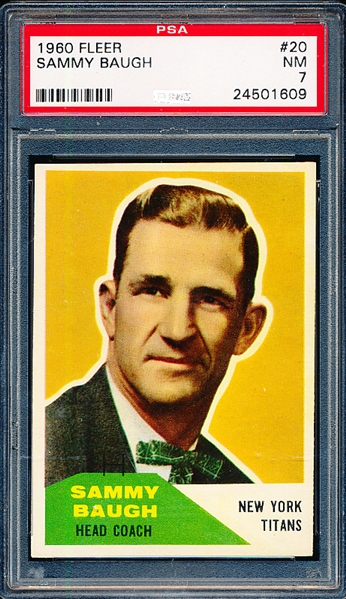 1960 Fleer Football- #20 Sammy Baugh, New York Titans- PSA NM 7 