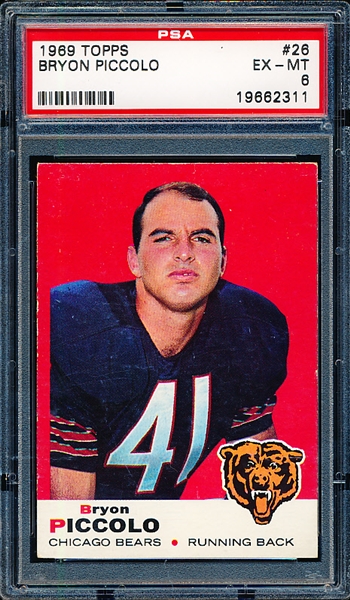 1969 Topps Football- #26 Bryon Piccolo, Bears- RC!- PSA Ex-Mt 6